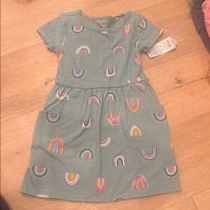 Rainbow Print Kids Dress in Teal